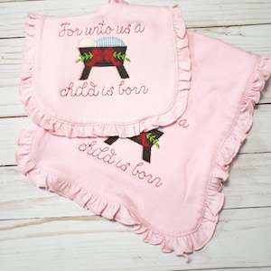 Christmas applique bib and burp cloth / girl baby shower gift
