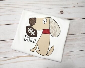Personalized Applique Boy Shirt: Dog with Football Birthday Gift