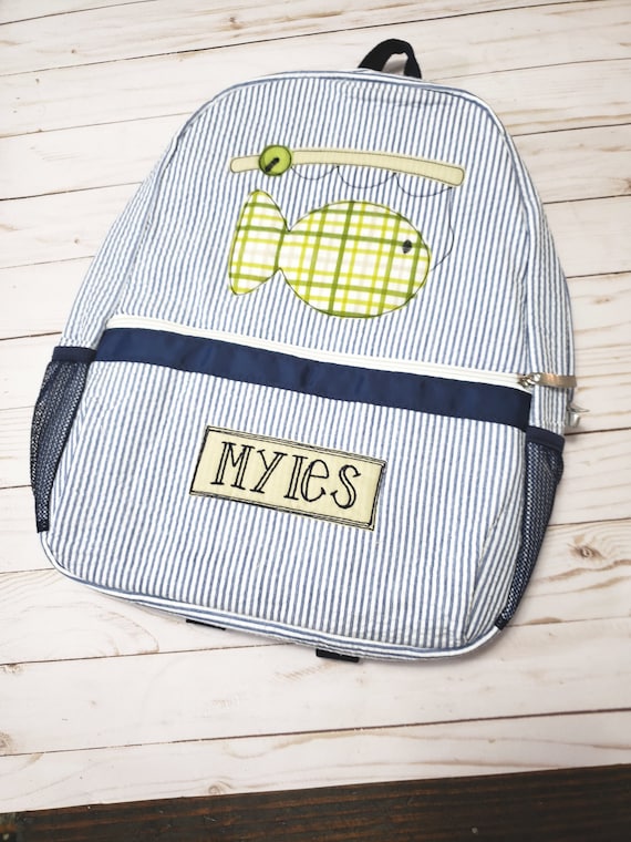 Seersucker Backpack Pink Personalized School Bag