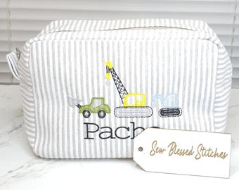 Borsa da toilette in seersucker personalizzata: regalo con monogramma