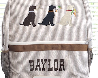 Mochila personalizada de seersucker: diseño de perro de caza, ideal para el colegio o para pañales.