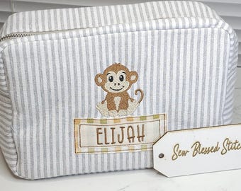 Personlig Seersucker Necessär: Monogrammed Necessär, Pojkefödelsedagspresent