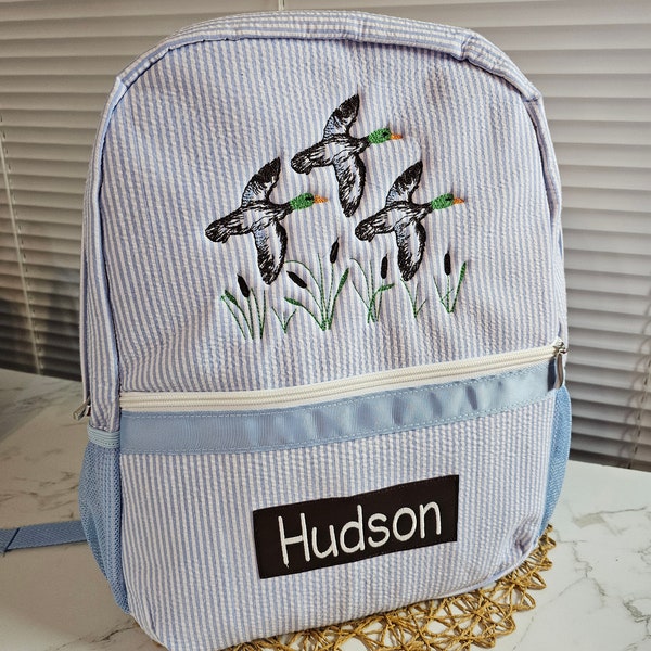 Applique seersucker backpack, personalized seersucker backpack, diaper bag, boy birthday gift, baby shower gift