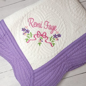 Personalized Baby Girl Quilt: Monogrammed Cotton Crib Blanket