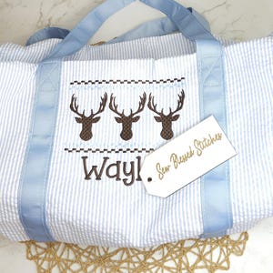 Personalized Seersucker Duffel Bag: Boy Deer Trio, Overnight Bag