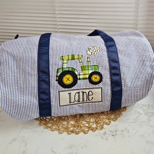 Seersucker duffel bag, personalized, monogram, overnight bag, boy birthday gift