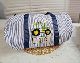 Borsa da viaggio in seersucker, personalizzata, monogramma, borsa da viaggio, regalo di compleanno per bambino