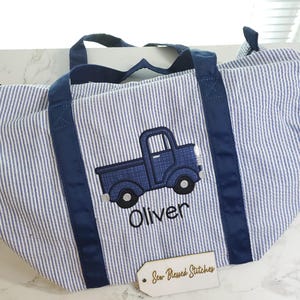 Personalized Seersucker Duffel Bag: Monogrammed Overnight Luggage