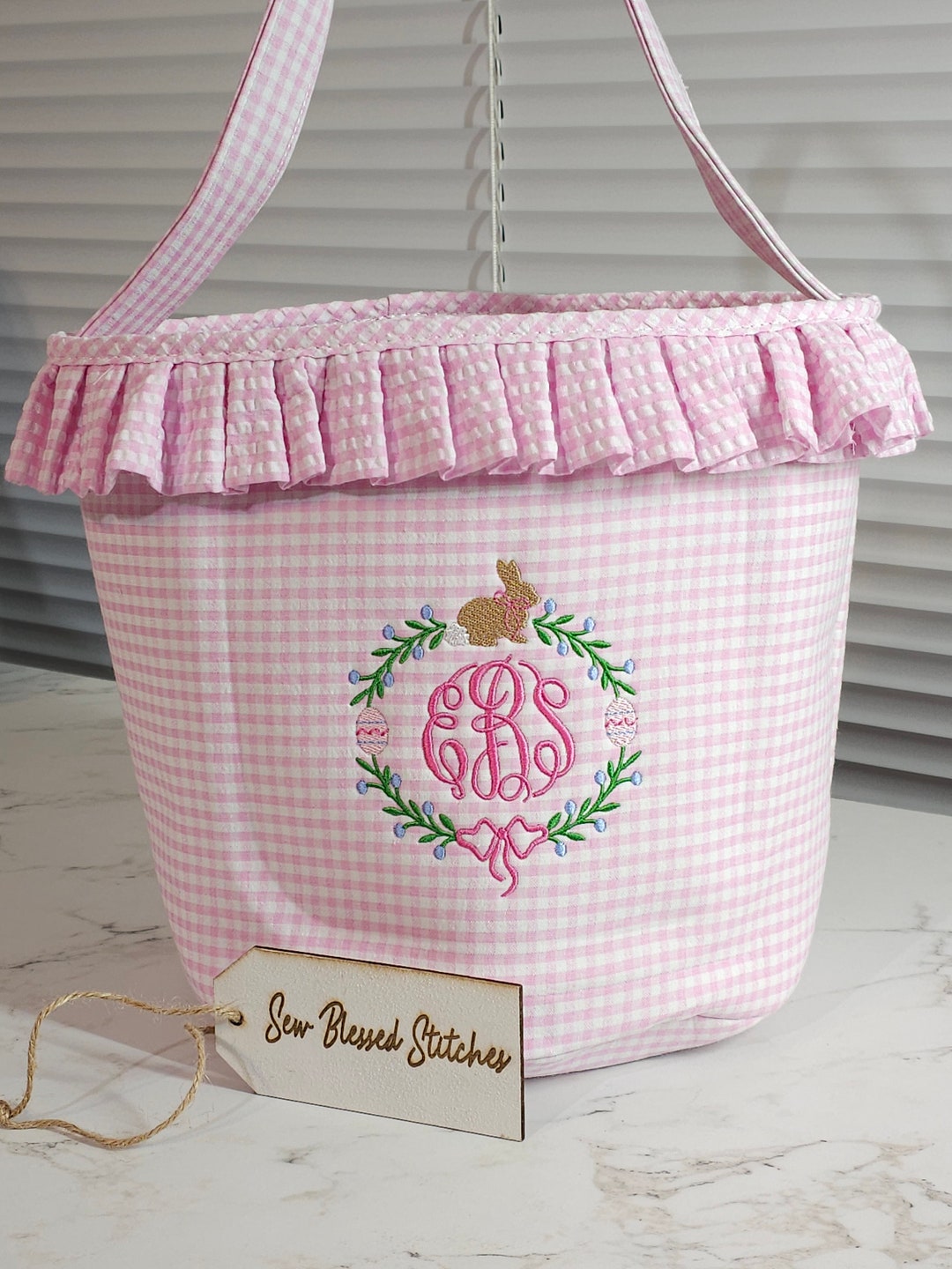 Toy Tote/Gifting Bucket in Pink Seersucker