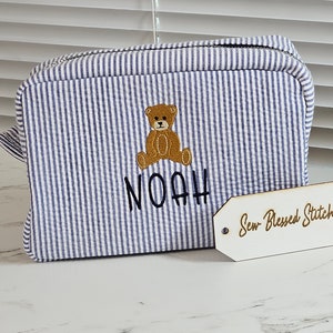 Monogrammed Seersucker Bag, Personalized Toiletry Bag, Baby Gift
