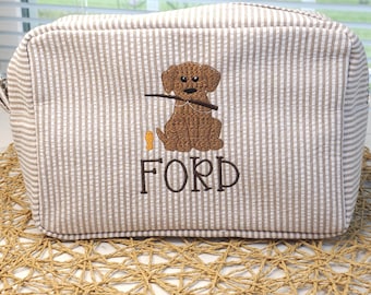 Personalized Seersucker Travel Bag: Monogrammed Diaper & Wipe Organizer