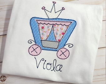 Princess applique shirt, personalized princess carriage applique shirt, shirt with name