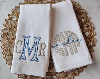 Monogram Burp Cloth Set, Personalized Baby Gift