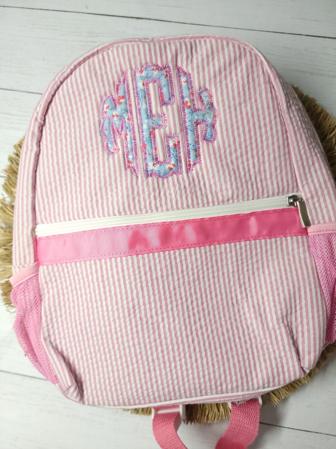 Monogram Seersucker Backpack, Girl Diaper Bag, Girl Birthday Gift, Personalized Backpack Etsy