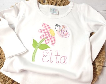 Personalized Girl Spring Shirt: Applique Flower & Butterfly