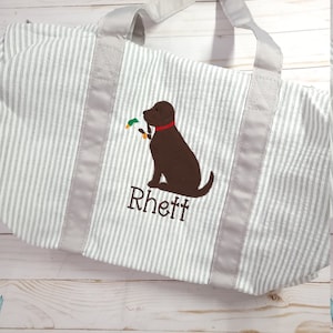 Monogram Seersucker Duffel Bag: Personalized Overnight Travel Bag