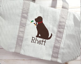 Monogram Seersucker Duffel Bag: Personalized Overnight Travel Bag