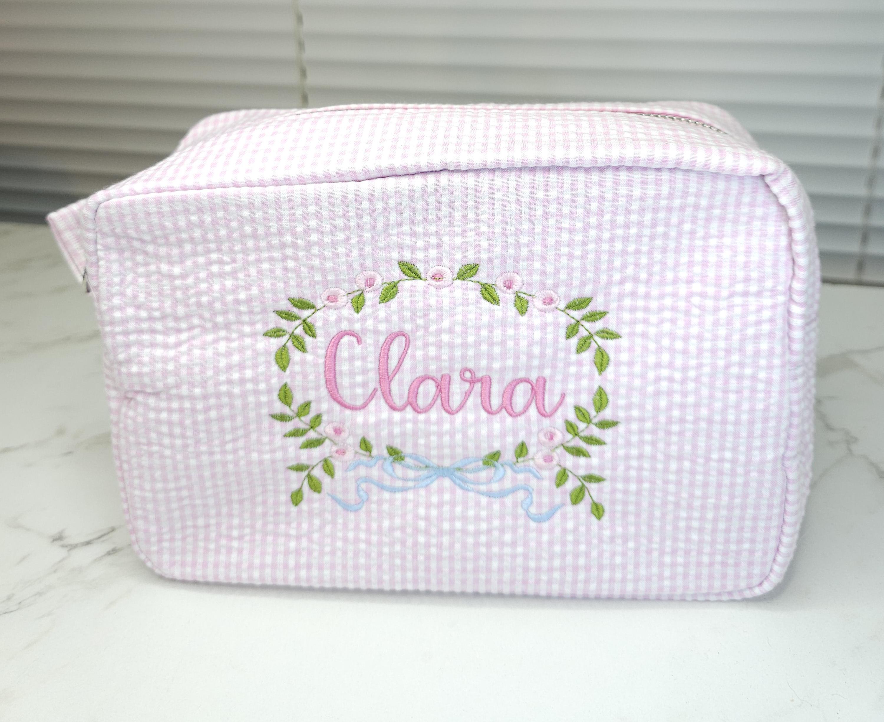 Neceser de sirsaca de cuadros vichy rosas: bolso personalizado con