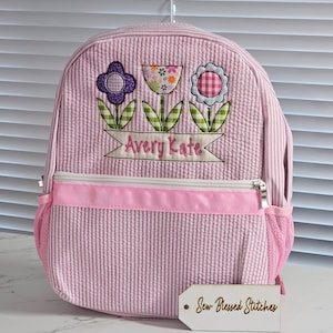 Rosa Seersucker Rucksack, Applikation Mädchen Rucksack, personalisierter Rucksack, Mädchen Windeltasche, Mädchen Geburtstagsgeschenk, Mädchen Baby Geschenk