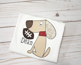 Personalized Dog Football Applique Shirt: Boy's Custom Name Tee