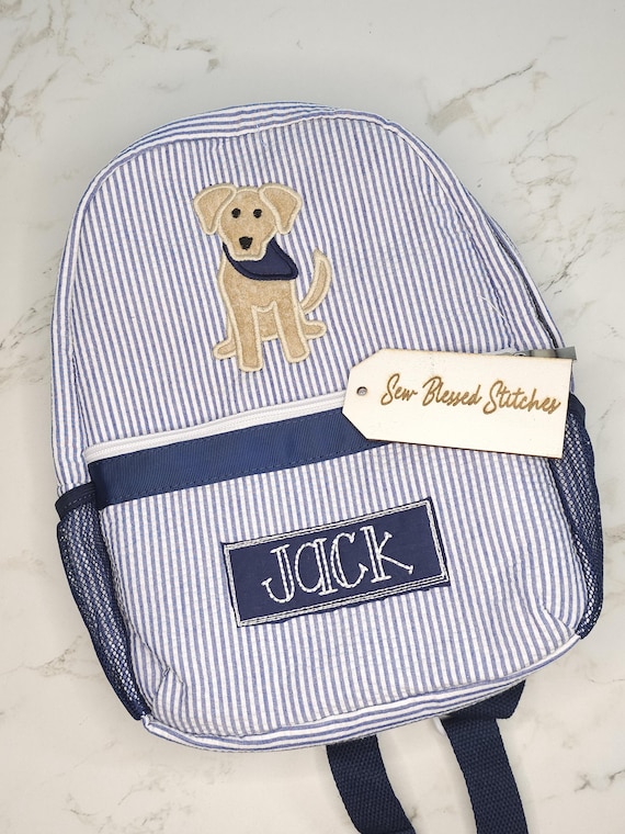 Personalized Applique Seersucker Backpack: Custom Diaper Bag
