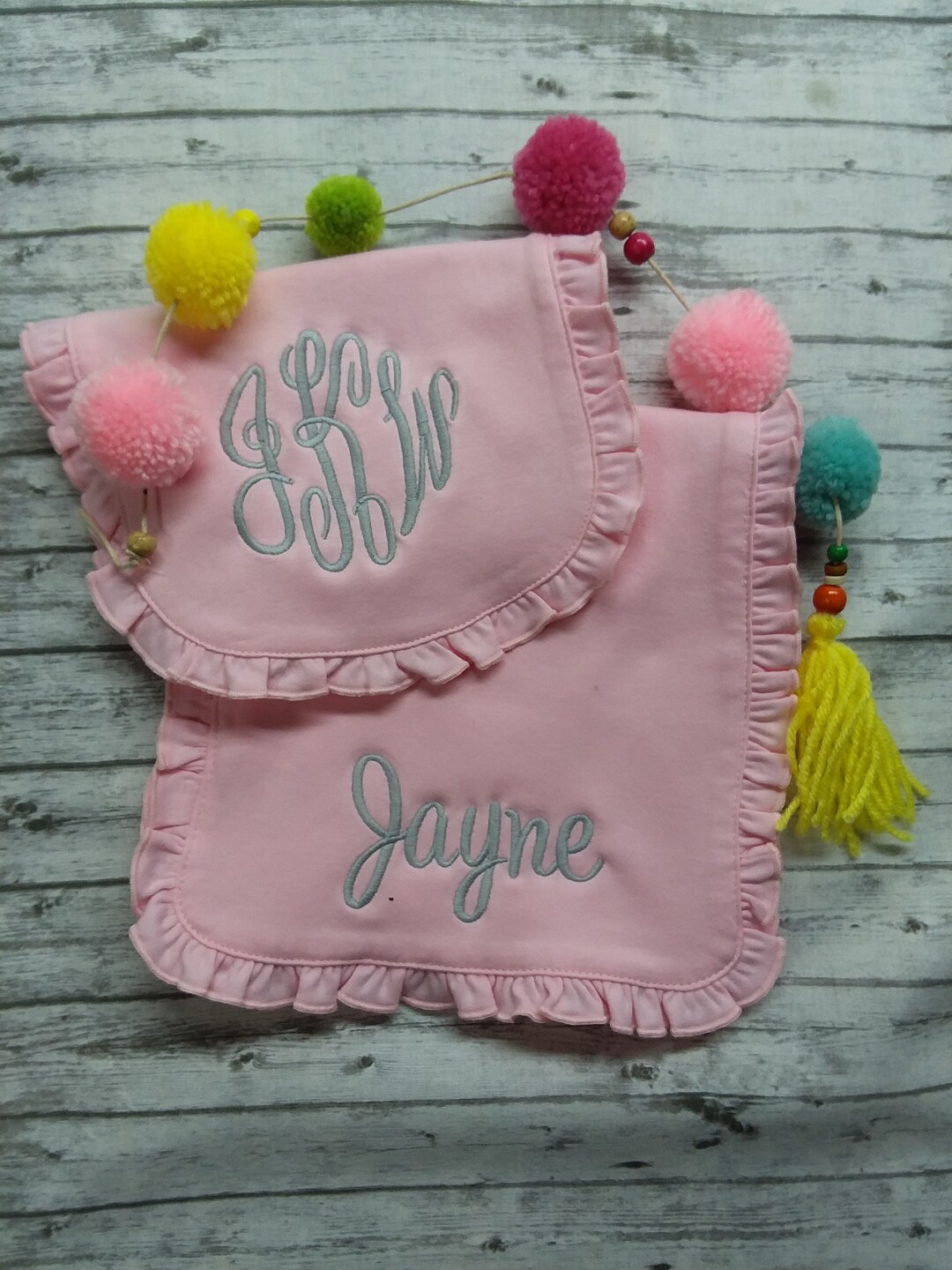 Pink Ruffle Bib Monogrammed Pink Ruffle Bib and Burp Cloth Set, Girl Baby Gift - Etsy