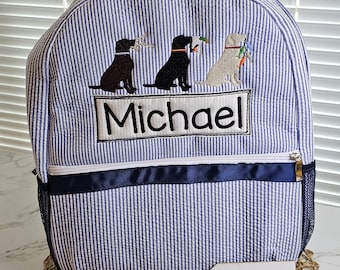 Personalized Seersucker Backpack: Duck Appliqué, Monogrammed Boy's Gift