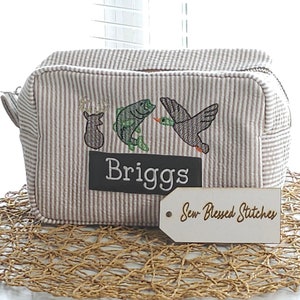 Personalized Seersucker Everything Bag: Embroidered Monogram Gift