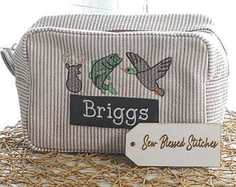 Personlig Seersucker Everything-väska: Broderad monogrampresent