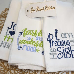 Embroidered Burp Cloth Set, Religious Baby Shower Gift