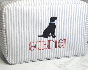 Seersucker toiletry bag, personalized everything bag