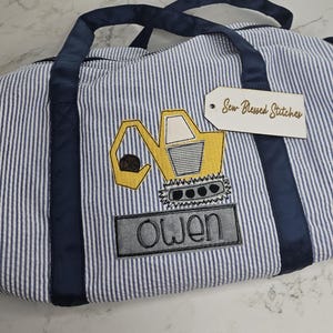 Bolsa de lona personalizada de seersucker: aplique de construcción, viaje nocturno