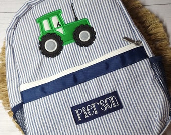 Gepersonaliseerde Seersucker-rugzak: luiertas met appliqué voor jongens