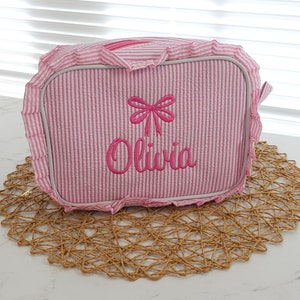 Personalized Seersucker Everything Bag: Monogrammed Toiletry or Diaper Pouch
