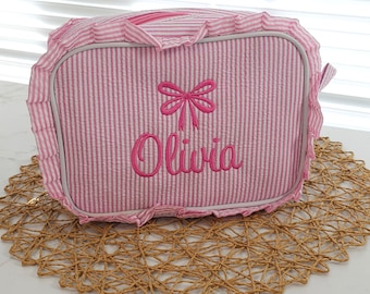 Personalized Seersucker Everything Bag: Monogrammed Toiletry or Diaper Pouch
