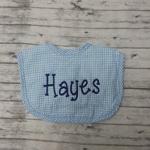 Personalized baby bib / personalized blue seersucker Boy baby bib with name / personalized baby shower gift image 5