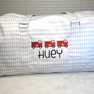 Personalized Firetruck Duffel Bag: Wipeable Nylon Travel Bag