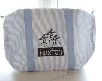 Personalized Seersucker Duffel Bag: Boy's Overnight Luggage