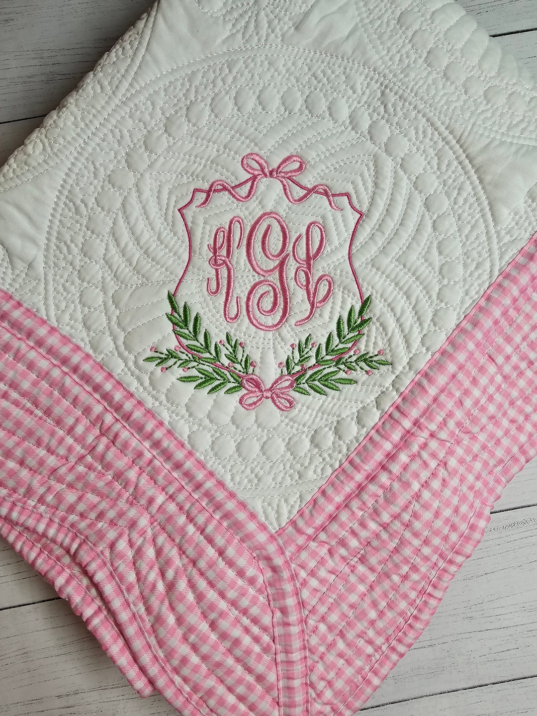 Quilted Monogram Monogram Baby Girl Quilt, Heirloom Cotton Baby Blanket (46x36) - Etsy