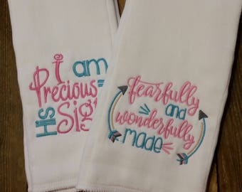 Burp cloth set - fearfully and wonderfully made-i am precious in His sight-baby shower gift