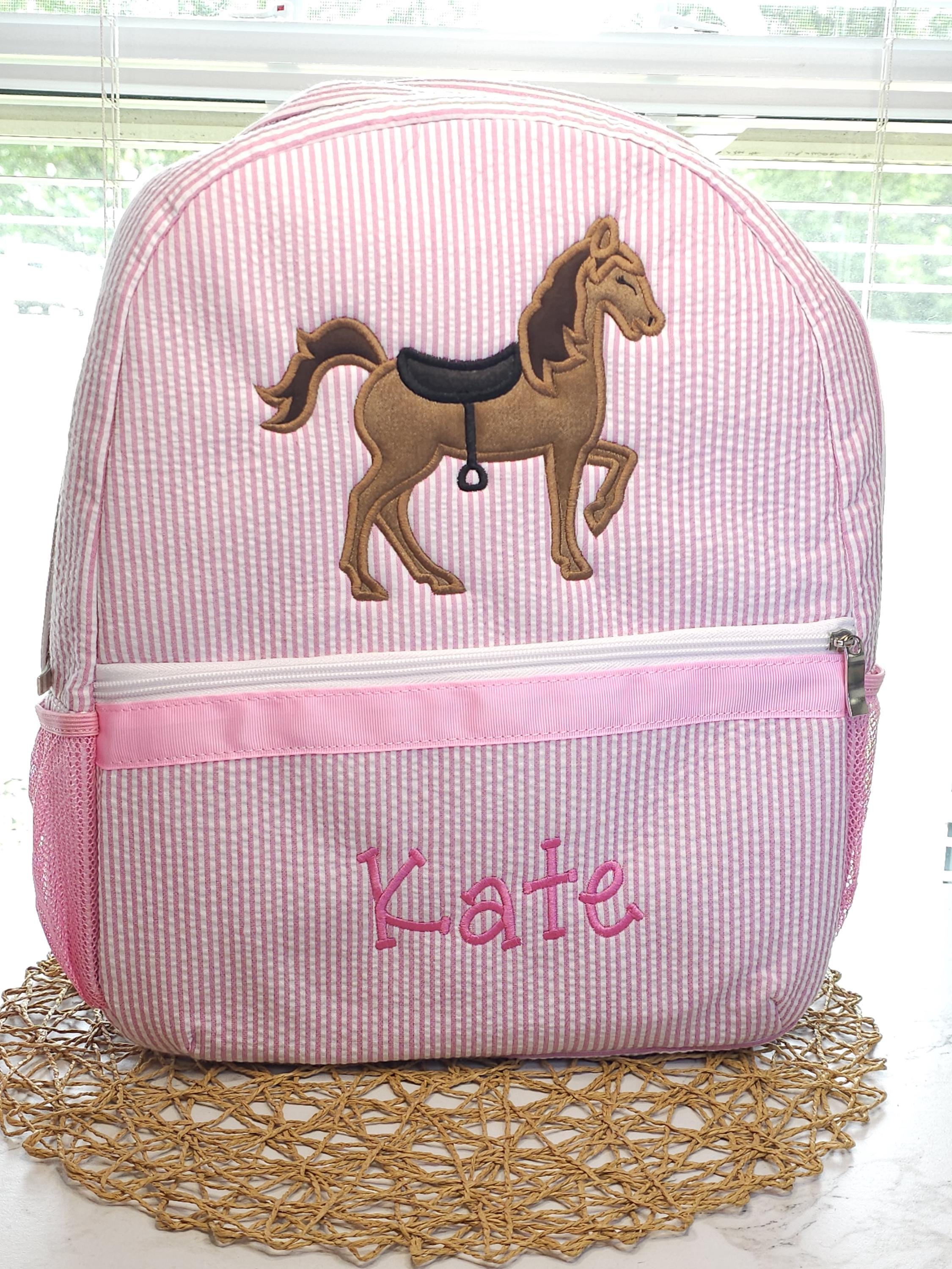 Personalized Pink Seersucker Horse Backpack: Girl's School Bag - Etsy