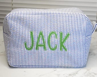 Personalized Seersucker Toiletry Bag: Monogrammed Travel Gift