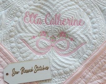 Personalized Baby Girl Crib Quilt: Floral Heirloom Blanket