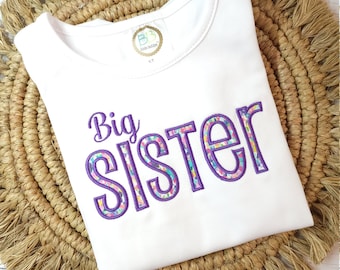 Personalized Big Sister Shirt: Floral Embroidered Sibling Tee
