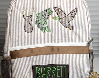 Personalized Seersucker Boy Backpack: Diaper Bag, Birthday Gift