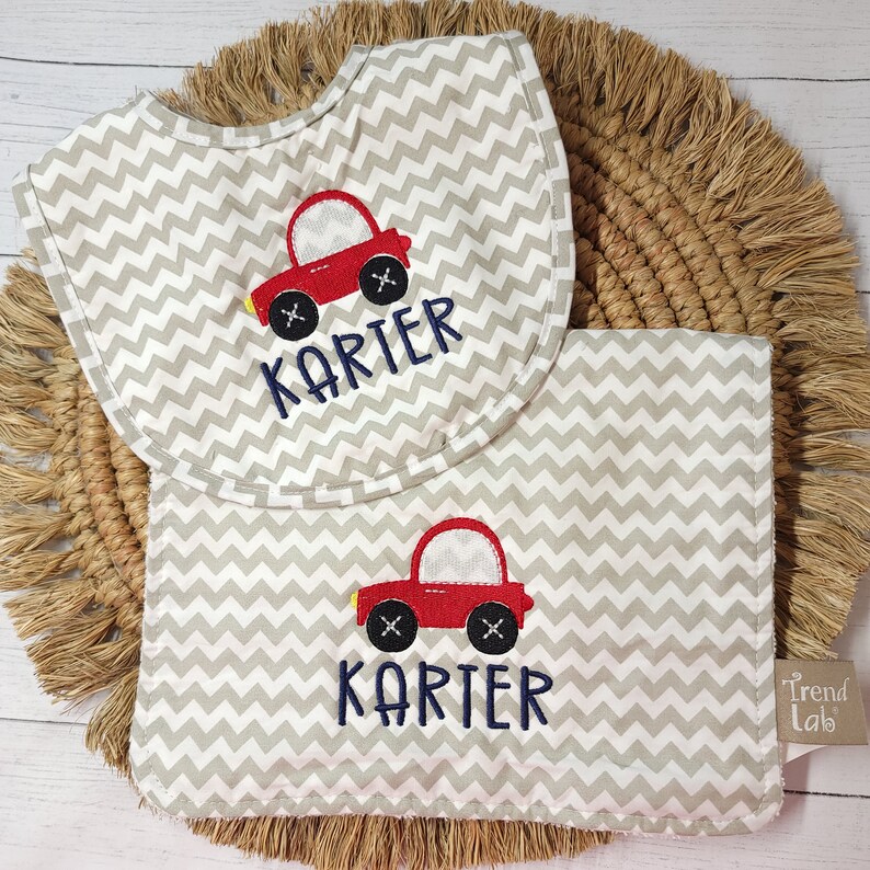 Boy Baby Bib, Boy Burp Cloth, Personalized, Car Burp Cloth, Baby Shower