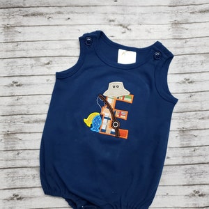 Applique bubble romper / personalized fishing applique boy bubble romper