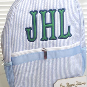 Monogram backpack, monogram seersucker backpack , back to school, diaper bag, boy birthday gift