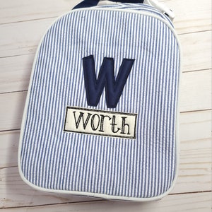 Seersucker lunch box, personalized seersucker lunch box, applique lunch box