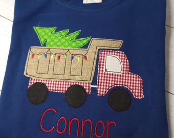 Personalized Christmas Dump Truck Shirt: Embroidered Boy's Gift